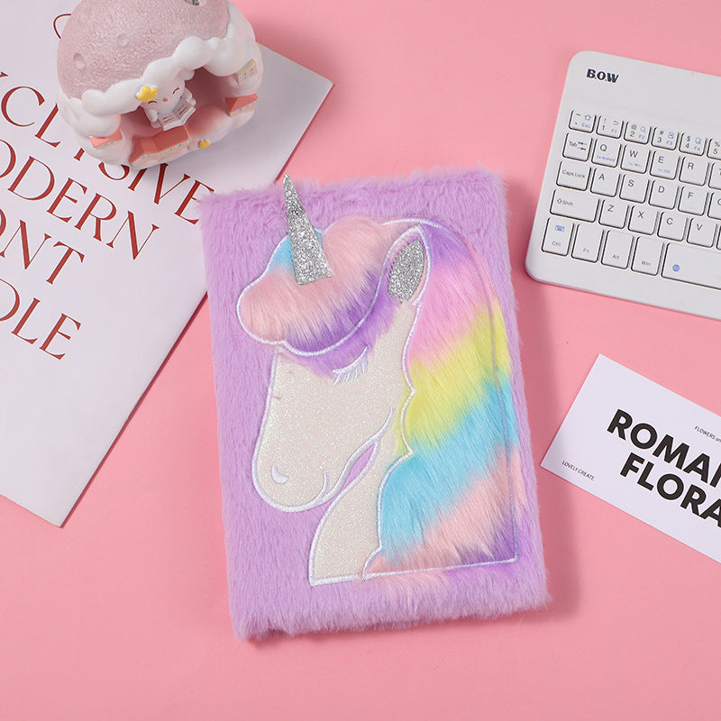 Wholesale Plush Cartoon Unicorn Notebook Children' s Pink Unicorn Notebook